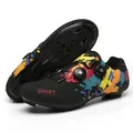 Scarpe da ciclismo nere con stampa graffiti colorata e doppio sistema di chiusura rotante - 38 / Stile Bloccaggio Strada / Nero