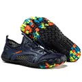 Navy blue breathable water shoe with colorful anti-slip rubber sole and speed lace system - 38 / Style 1928 / Blue