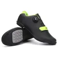 Black road cycling shoes with fluorescent green lining, dial lock and velcro closure - 38 / Flat Sole Style (Non-Cleated) / Dark Green