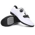 White and black cycling shoes with rotary buckle and rigid studded sole for mountain bikes - 38 / Flat Sole Style (Non-Cleated) / White