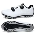 White MTB cycling shoes with dual rotary buckles and anti-slip cleated soles - 38 / MTB Cleat Style / White