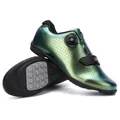 Metallic gradient cycling shoes with breathable upper and rotating buckle closure system - 38 / Flat Sole Style (Non-Cleated) / Gradient Green