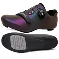 Iridescent cycling shoes with dual rotary buckles and anti-slip rubber soles in gradient purple - 38 / Flat Sole Style (Non-Cleated) / Reflective Blue