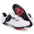 Zapatillas de ciclismo de carretera blancas con detalles negros y calas rojas de tres tornillos - 39 / 2088 Blanco Negro Cierre de Carretera