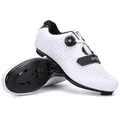 White and black cycling shoes with dual rotary buckles and 3-hole professional soles - 38 / Road Cleat Style / White