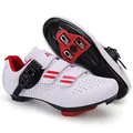 Zapatillas de ciclismo de carretera blancas y rojas con hebilla ajustable y calas de 3 agujeros - 39 / Blanco Rojo Bloqueo de Carretera