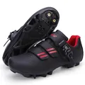 Zapatillas profesionales de MTB negro y rojo con parte superior transpirable y calas - 39 / Zapatillas de Ciclismo de Montaña (2088) / Negro Rojo