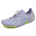 Light purple outdoor water shoes for men and women with neon green geometric stripes - 38 / Purple/Neon Green Style (A919)