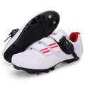 Zapatillas de ciclismo MTB profesionales en blanco con empeine transpirable y tacos - 39 / Blanco Rojo Bloqueo MTB (2088)