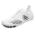 Breathable white water shoes with black striped patterns and elastic quick-lace toggles - 38 / White/Black (618 White/Black)