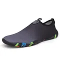 Dark grey quick-dry water shoe with mesh upper and colorful graffiti patterned sole - Black