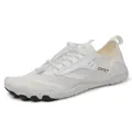 White breathable barefoot five-toe water shoes with quick-lace system and sport text - 35 / White