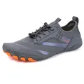 Dark grey and orange quick-dry water shoes with five-finger toe protection and toggle laces - 38 / Gray