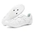 Dettaglio scarpe da ciclismo bianche con doppia chiusura a rotore e fori traspiranti - 37 / Stile Suola Strada Competizione Professionale (2021) / Bianco