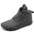Detail of winter barefoot boot with swivel button closure and warm gray plush lining - Size 27 / Gray