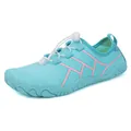 Scarpe acquatiche ad asciugatura rapida verde menta con strisce rosa e lacci bianchi - Blu Luna