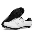 White professional cycling shoes with dual rotary dials and carbon fiber texture sole - 36 / Road Bike Lock Sole / White