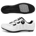 White and black road cycling shoes with dual rotary buckle closure and breathable upper - 37 / T27 Style (5677468655899) / Flat Sole / White