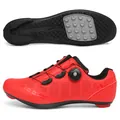 Red professional cycling shoes with rotary buckle system and breathable perforated upper - 37 / T27 Style (5677468655921) / Flat Sole / Red