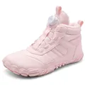 Pink winter snow boots for kids with rotary buckle and plush warm lining - Size 27 / Pink (A80)