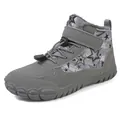 Grey waterproof winter barefoot shoes for kids with warm plush lining and star patterns - EU 38 / Gray