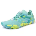 Meergroene sneldrogende blotevoeten waterschoenen met kleurrijke camo zool voor wandelen - 35 / Maanblauw