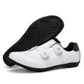 Professional white cycling shoes with dual rotary buckle closure and anti-slip rubber sole - 36 / Flat Sole / White
