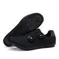 All-black cycling shoes with dual rotary buckle system and anti-slip rubber soles - 36 / Flat Sole / Black