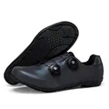 Iridescent cycling shoes with dual rotary buckle closure and anti-slip rubber honeycomb sole - 36 / Flat Sole / Iridescent Gradient