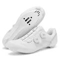 Scarpe da ciclismo su strada bianche con doppia chiusura a rotore e tomaia in pelle traforata - 37 / Stile Suola Professionale Strada a Tre Fori (2413) / Bianco