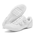 Scarpe da ciclismo bianche con doppia chiusura a rotella e tomaia in pelle sintetica - 37 / Stile Piatto Senza Attacchi (2413) / Bianco puro