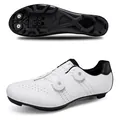 White professional cycling shoes with dual rotary buckle closure and breathable holes - 36 / MTB Lock Sole / White