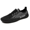 Breathable black water sports shoes with white geometric lines and quick-lace system - Black and White