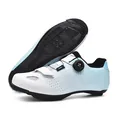 Witte en blauwe professionele racefietsschoenen met draaisluiting en ademend mesh - 36 / Wit Blauw Mountainbike Vergrendelingsstijl (6003)