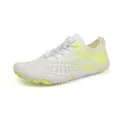 White barefoot water shoes with yellow tiger stripes and elastic toggle laces - EU 35 / White Fluorescent Green