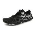 Black outdoor barefoot shoes with quick-dry mesh and adjustable bungee lace system - EU 35 / Black Silver