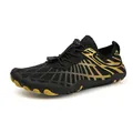 Outdoor barefoot water shoe in black and gold with quick-dry mesh and toggle laces - EU 35 / Black Gold
