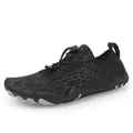 All-black barefoot water shoes with breathable mesh and quick-lace bungee system - 35 / Black