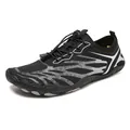 Black quick-dry water shoes with white wave lines and non-slip rubber sole - EU 36 / Black and White