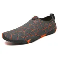 Slip-on dark grey hiking shoes with orange geometric mesh and anti-slip rubber sole - 35 / Gray and Orange Geometric Style (A01)