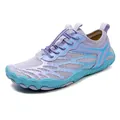 Violet and sky blue five-finger quick-dry water shoes with adjustable elastic laces - Purple