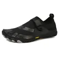 Black barefoot water shoes with yellow sport text and adjustable strap for hiking - 36 / Black