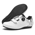 White professional cycling shoes with rotary buckle and breathable synthetic leather - 36 / White Non-Locking (6005)