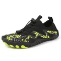 Quick-dry black water shoes with fluorescent green hex print and elastic laces - EU 35 / Black