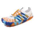 White quick-dry barefoot water shoes with vibrant orange laces and blue anti-slip sole - EU 35 / White Blue