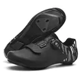 Black cycling shoes with knob lacing and breathable synthetic upper with 3-hole cleats - 36 / Black Road Sole Style (6005)