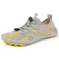 Quick-dry light grey water shoes with yellow honeycomb pattern and rubber outsole - EU 35 / Gray