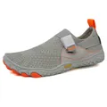 Grey and orange barefoot water shoes with honeycomb mesh and non-slip rubber soles - 36 / Grayish Orange