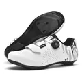 White and black road cycling shoes with YOW rotary buckles and breathable mesh holes - 36 / Road Sole (6005) / White