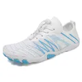 Quick-dry breathable white barefoot water shoes with non-slip blue grip sole for outdoor hiking - EU 36 / White